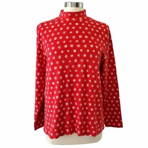 Red Turtleneck Snowflake Long Sleeve Top Size L